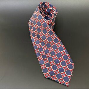 Vintage POLO Ralph Lauren Red White & Blue Printed 100% Silk Men’s Tie Necktie